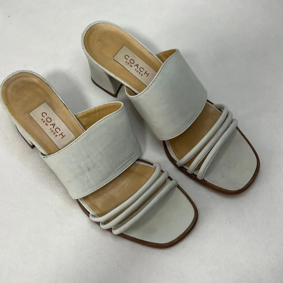 Coach Suede Off White Block Heel Strap Sandals size 7.5 - Picture 2 of 11